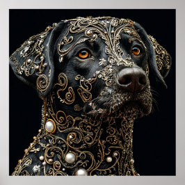 Svart Labrador med invecklad guld och pärl Poster
