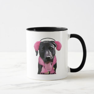 Svart labrador med öronmuffar mugg