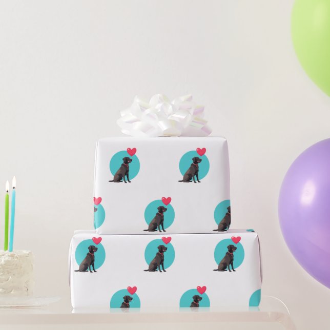 Svart labrador med Papper hjärtballongen Presentpapper (Festgåvor)