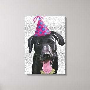 Svart labrador med Party Hat Canvastryck