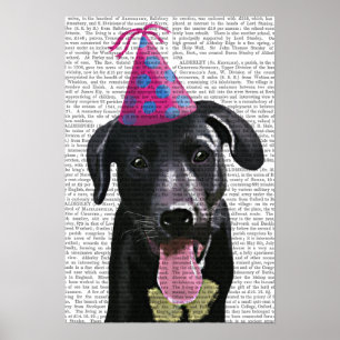 Svart labrador med Party Hat Poster