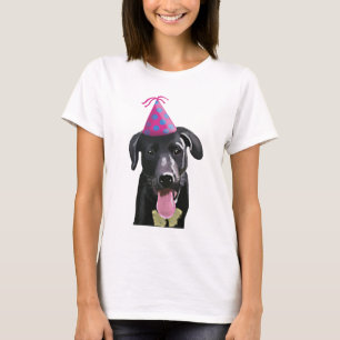 Svart labrador med Party Hat Tee Shirt