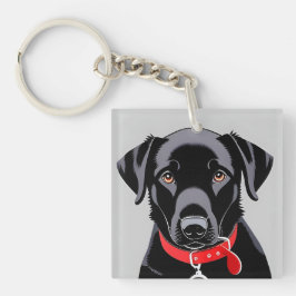 Svart Labrador med röd halsband