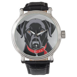 Svart Labrador med röd halsband Armbandsur