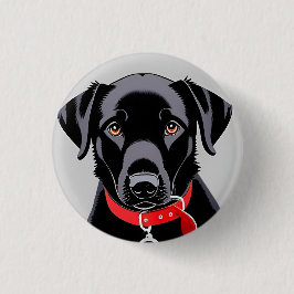 Svart Labrador med röd halsband Knapp