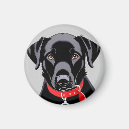 Svart Labrador med röd halsband Magnet