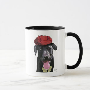 Svart labrador med rött kap mugg