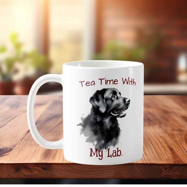 Svart Labrador Minnessak Personliggör Kaffemugg (Elegant watercolor Black Labrador, Customize with your own few words.)