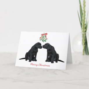 Svart labrador Mistletoe Cute Hund Puppy Helgkort