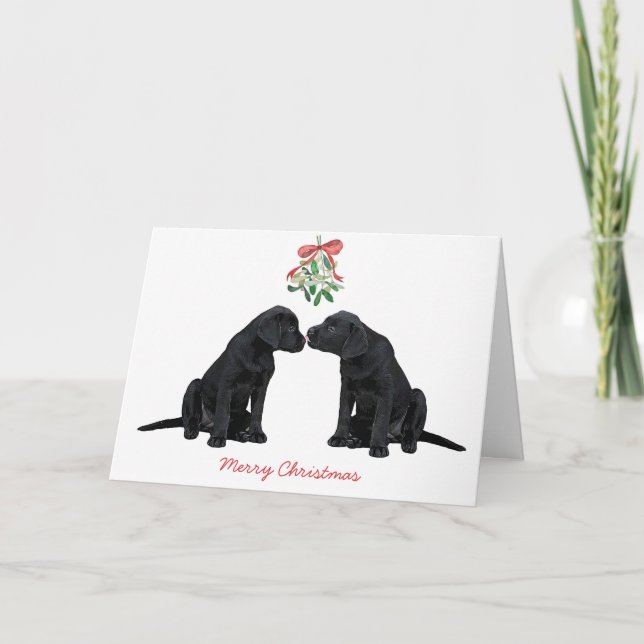 Svart labrador Mistletoe Cute Hund Puppy Helgkort (Framsida)