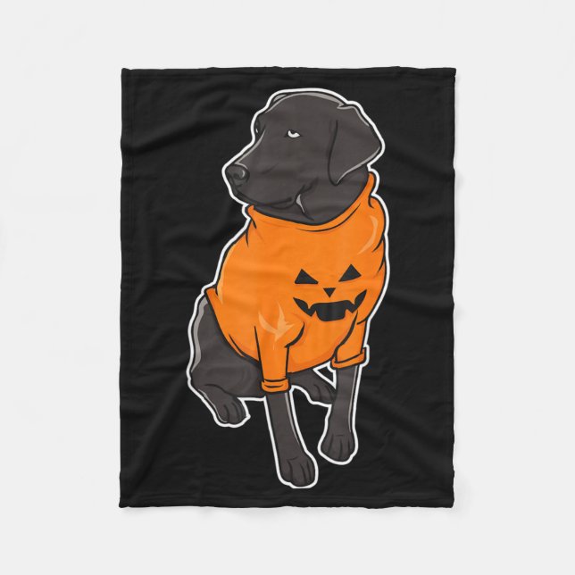 Svart Labrador Mutt Valp Halloween Pumpa Fleecefilt (Framsidan)
