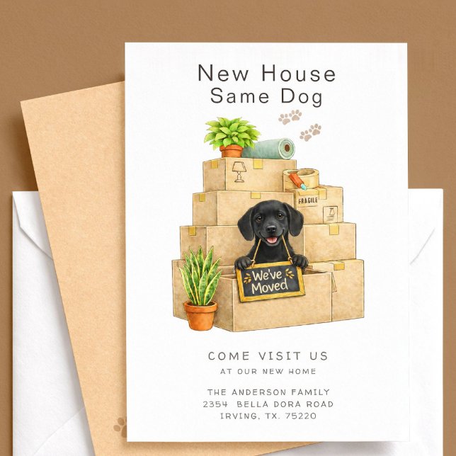 Svart Labrador Ny Hus Flyttningskungörelse Inbjudningar (Skapare uppladdad)
