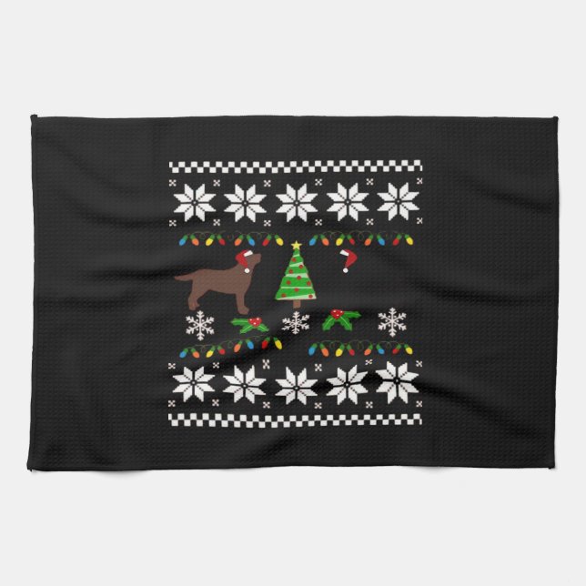 Svart Labrador och Choklad Labrador Glad Jul Kökshandduk (Horisontell)