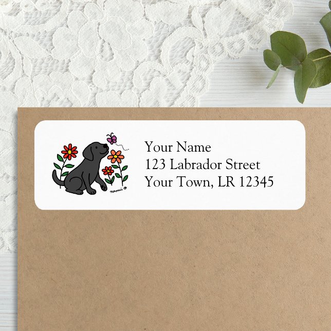 Svart Labrador och Grönt Returadress Etikett (Black Labrador and Green Return Address Labels for Labrador Owners.  Cute Lab cartoon Design.)