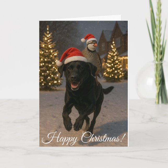 Svart Labrador och Rapphöna julkort Helgkort (Framsida)