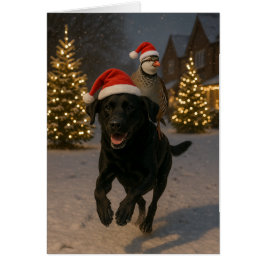 Svart Labrador och Rapphöns julkort Hälsningskort