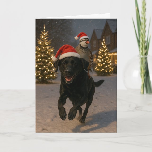 Svart Labrador och Rapphöns julkort Helgkort (Framsida)