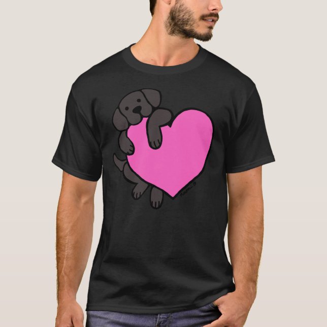 Svart labrador och Rosa Heart T Shirt (Framsida)