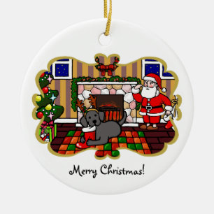 Svart Labrador och Santa jultecknad Julgransprydnad Keramik