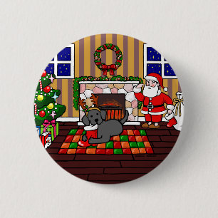 Svart Labrador och Santa jultecknad Knapp