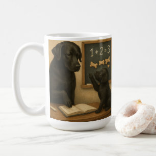 Svart Labrador och valp i skolan Kaffemugg
