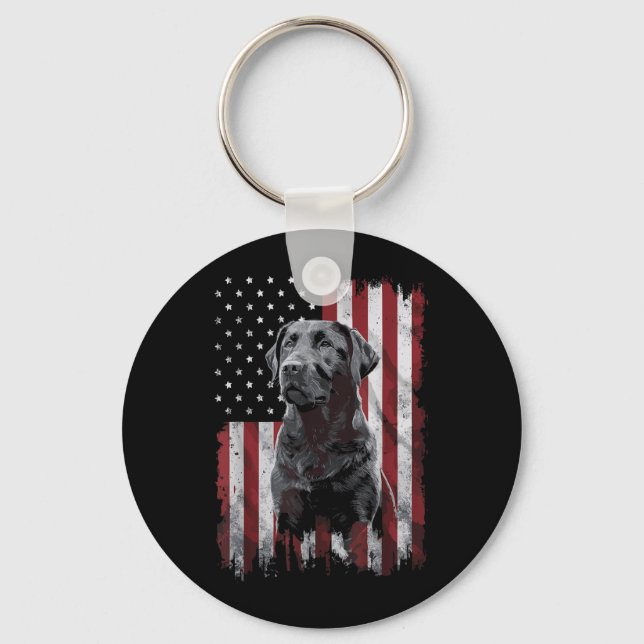 Svart Labrador Pappa Mamma Amerika 4 juli Nyckelring (Framsida)