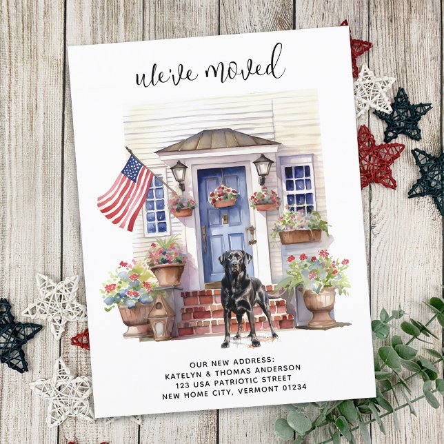 Svart Labrador Patriotisk Personlig Hund Flyttande Meddelande Vykort (Skapare uppladdad)