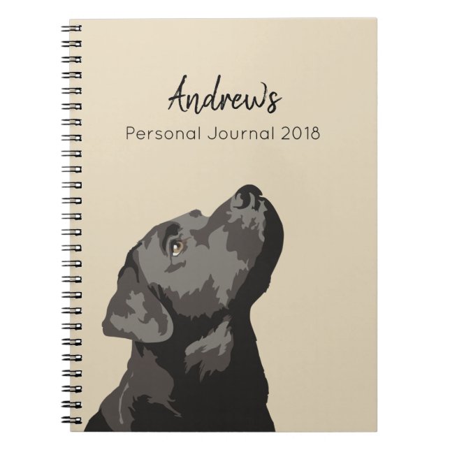 Svart Labrador personifierad journalanteckningsbok Anteckningsbok (Framsidan)