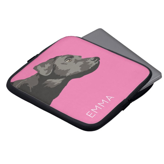 Svart Labrador personifierad laptop sleeve (Framsida topp)