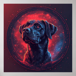 Svart Labrador-porträtt i ett kosmiskt rum Poster