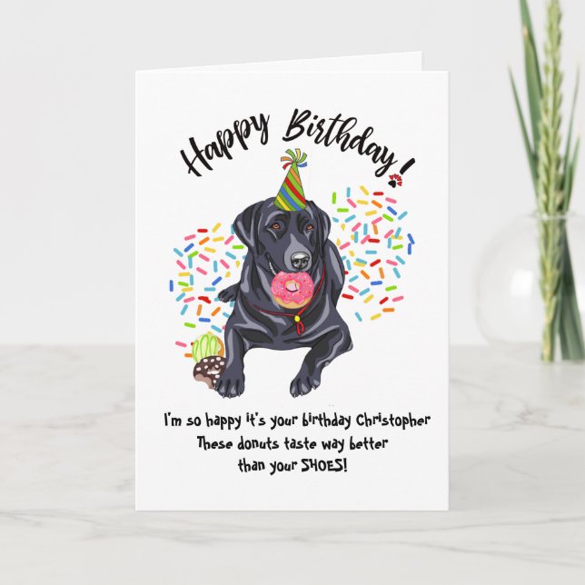 Svart Labrador Retriever Hund Birthday Card Donuts Inbjudan (Framsida)