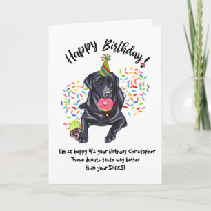Svart Labrador Retriever Hund Birthday Card Donuts Inbjudan