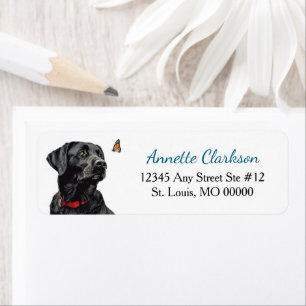 Svart Labrador Retriever Hund Fjäril Undrar Returadress Etikett