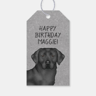 Svart Labrador Retriever Hund Glad Födelsedag Grå Presentetikett