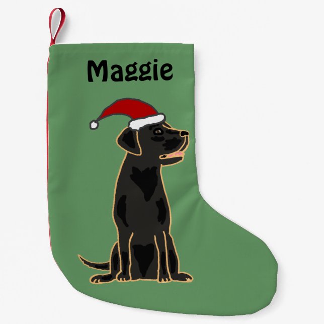 Svart Labrador Retriever i Santa hattjul Liten Julstrumpa (Framsidan)