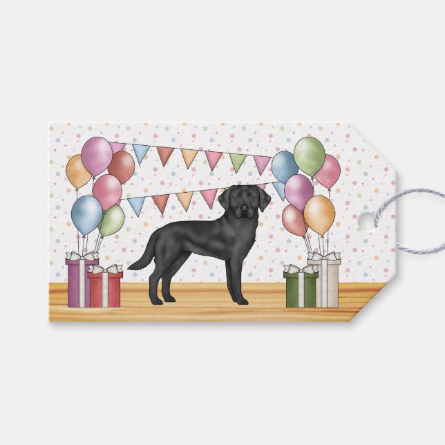 Svart Labrador Retriever Lab Hund Färgglad Födelse Presentetikett (Framsidan (Horisontell))