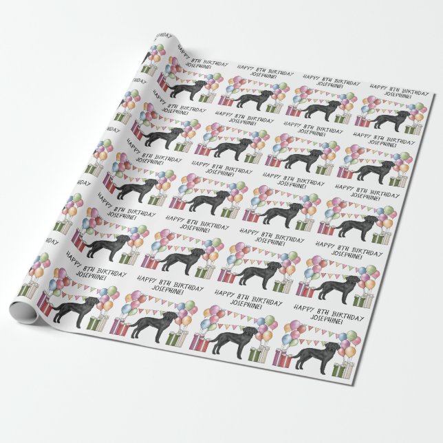 Svart Labrador Retriever Lab Hund Färgglad Födelse Presentpapper (Utrullad)