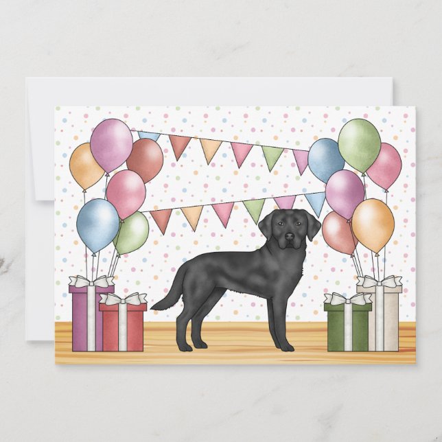 Svart Labrador Retriever Lab Hund Färgrik Födelsed Inbjudningar (Framsida)