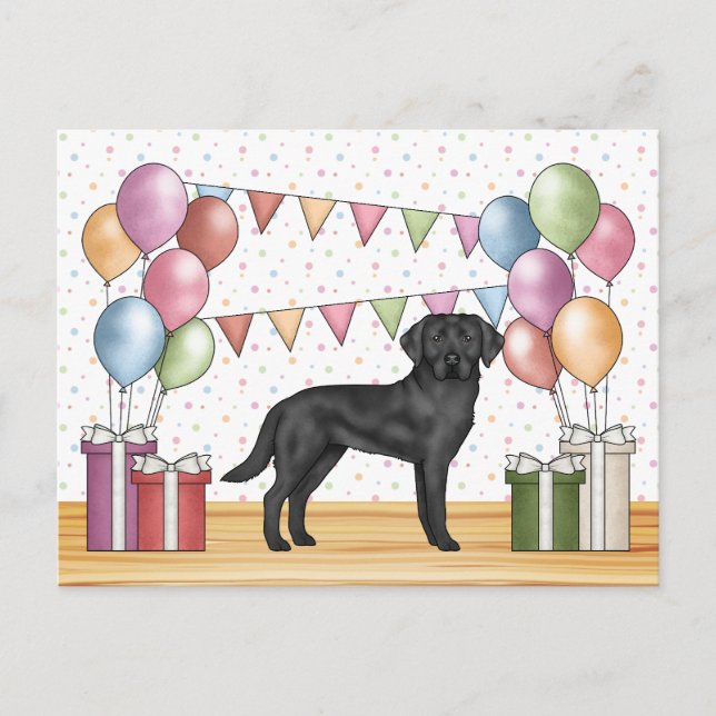 Svart Labrador Retriever Lab Hund Färgrik Födelsed Vykort (Framsida)