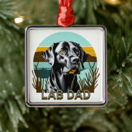 Svart Labrador Retriever | Labbpappa Julgransprydnad Metall