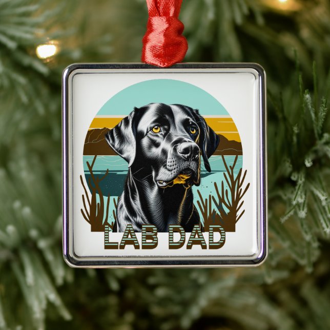Svart Labrador Retriever | Labbpappa Julgransprydnad Metall (Träd)