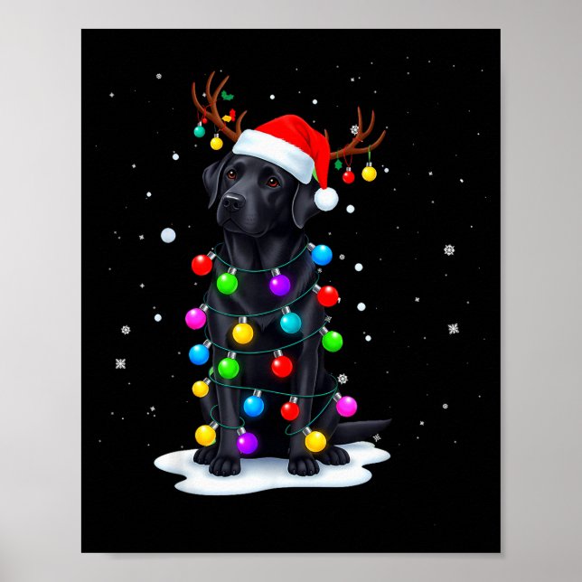 Svart Labrador Retriever Roliga Julbelysning Ren Poster (Framsidan)
