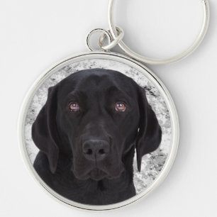 Svart Labrador Retriever Rund Silverfärgad Nyckelring