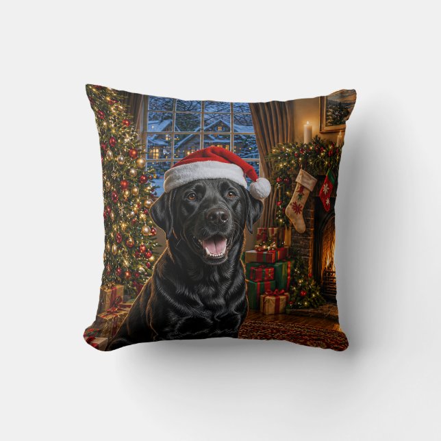 Svart Labrador Retriever Semester  Kudde (Framsida)