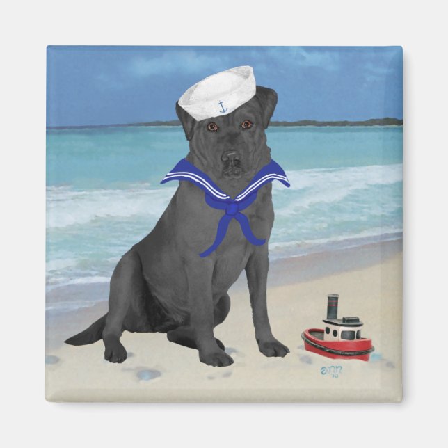 Svart Labrador Retriever Sjöman Magnet (Framsidan)