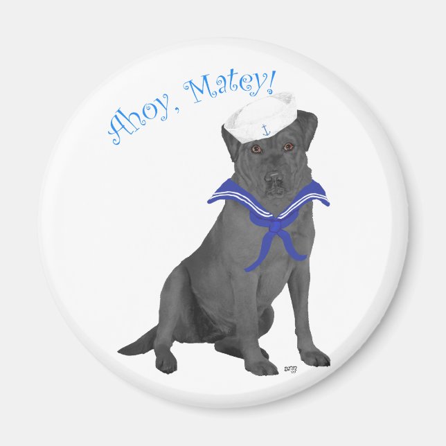 Svart Labrador Retriever Sjöman Magnet (Framsidan)