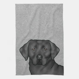 Svart Labrador Retriever Söt Lab Hund Huvud Grå Kökshandduk