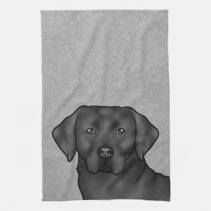 Svart Labrador Retriever Söt Lab Hund Huvud Grå Kökshandduk