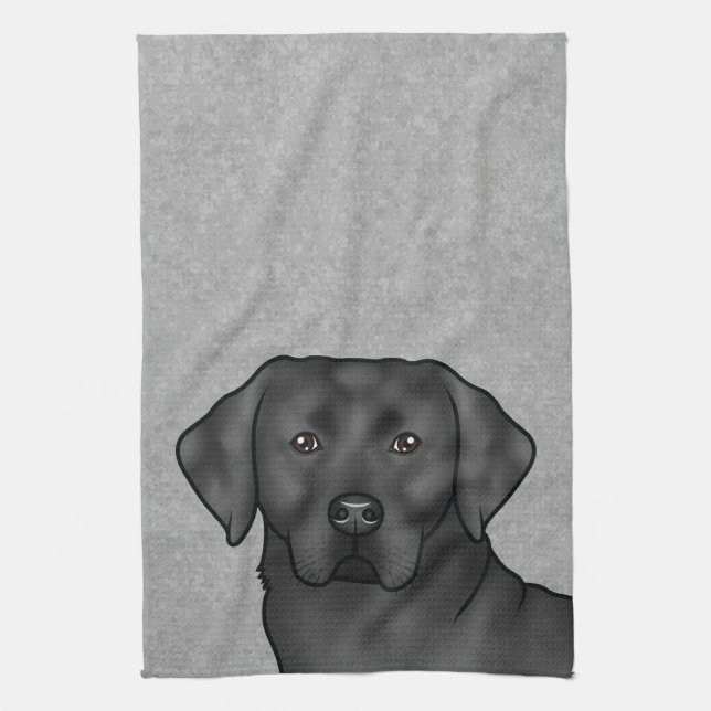 Svart Labrador Retriever Söt Lab Hund Huvud Grå Kökshandduk (Vertikal)