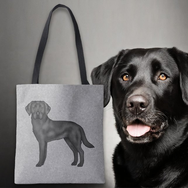 Svart Labrador Retriever Söt Tecknad Hund Grå Tygkasse (Skapare uppladdad)